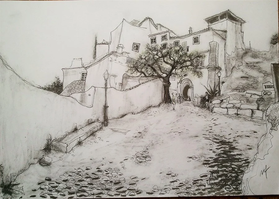 PATIO DE DOM FRADIQUE, LISBON (liners, gray Japanese ink, paper, 42х29,7 сm)
