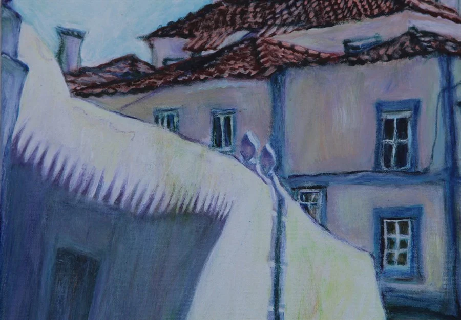 "ALENQUER, R. DO AMORIM LIMA, OR THE WINGED TOWN". FRAGMENT. (acrylic on canvas, 60х80 cm). €850.