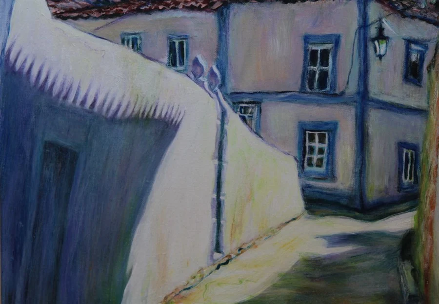 "ALENQUER, R. DO AMORIM LIMA, OR THE WINGED TOWN". FRAGMENT. (acrylic on canvas, 60х80 cm). €850.
