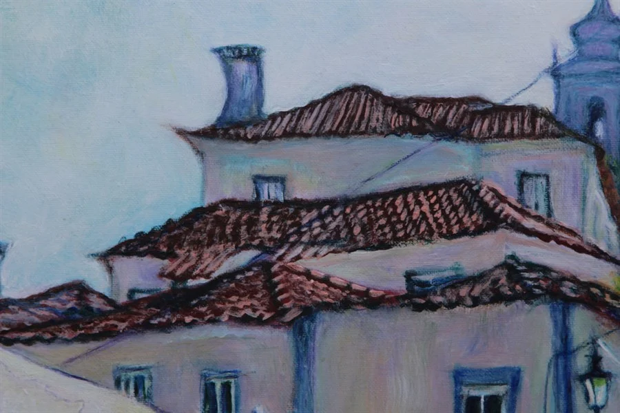 "ALENQUER, R. DO AMORIM LIMA, OR THE WINGED TOWN". FRAGMENT. (acrylic on canvas, 60х80 cm). €850.