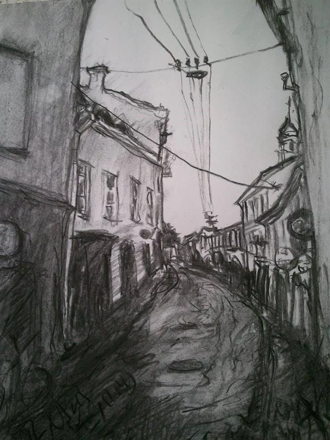«VILNIUS, SAVICHIAUS STREET» (charcoal, paper, 29,5х21 cm).