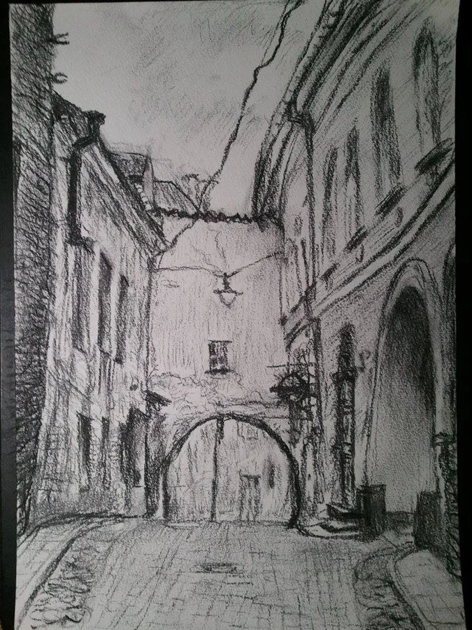 «VILNIUS, ST. KAZIMIERO STREET» (charcoal, paper, 29,5х21 cm). SOLD.