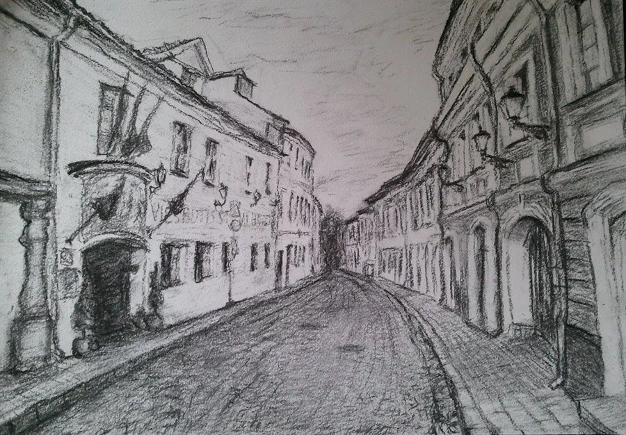 «VILNIUS, GAONO STREET» (charcoal, paper, 29,5х21 cm).