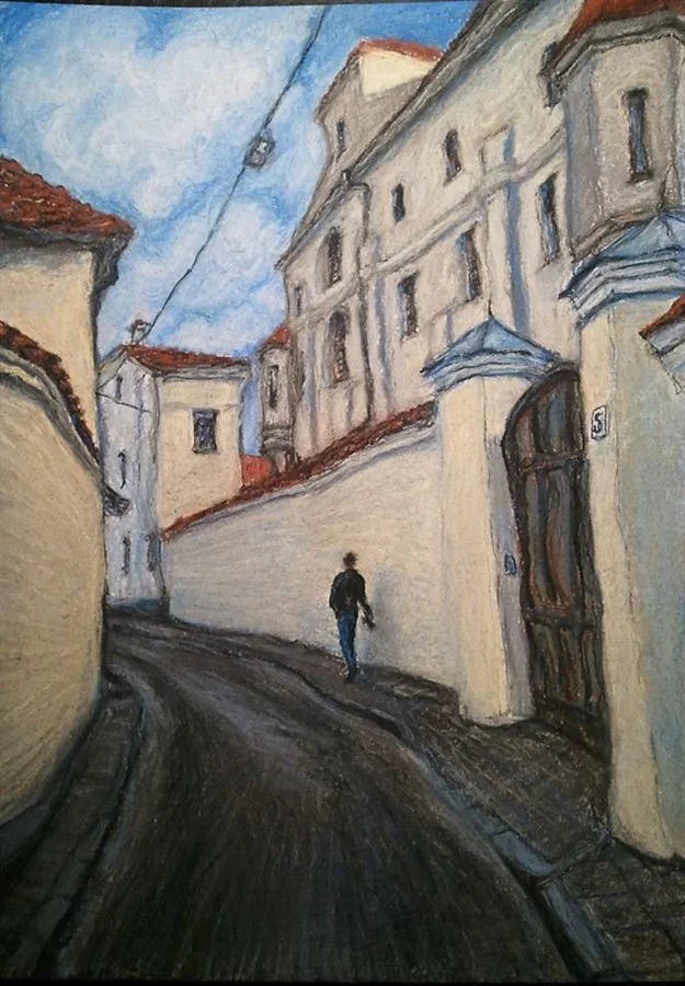 «VILNIUS, AUGUSTIJONU STREET» (ink, pastel, paper, 29,5х21 cm) Price of original - €250. Price of certified author's co