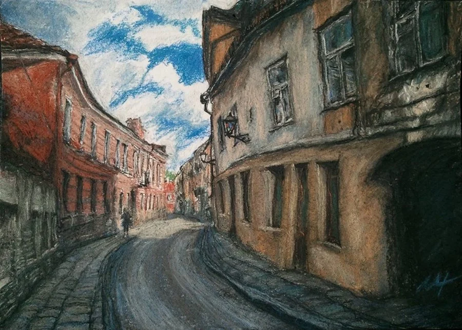 «VILNIUS, ZEMAITIJOS STREET» (ink, pastel, paper, 29,5х21 cm) Price of original - €250. Price of certified author's cop