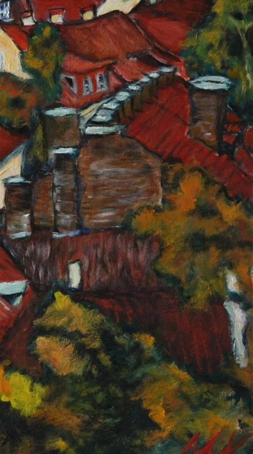 «AUTUMN IN VILNIUS». FRAGMENT (oil on hardboard, 62x41cm). Price of original painting - €750. Sold.