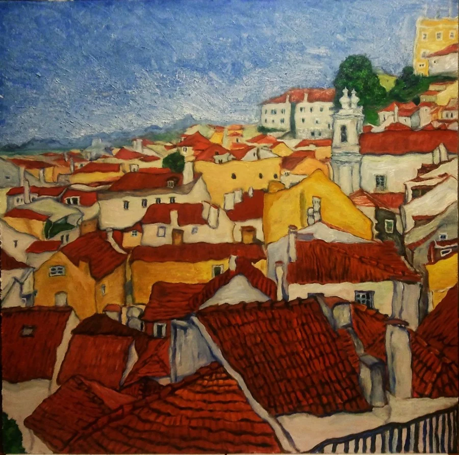 «LISBON. LOOKOUT POINT LARGO DE SANTO ESTEVAO» (oil on hardboard, 62x62,5cm). Price of original painting - €897. Sold.
