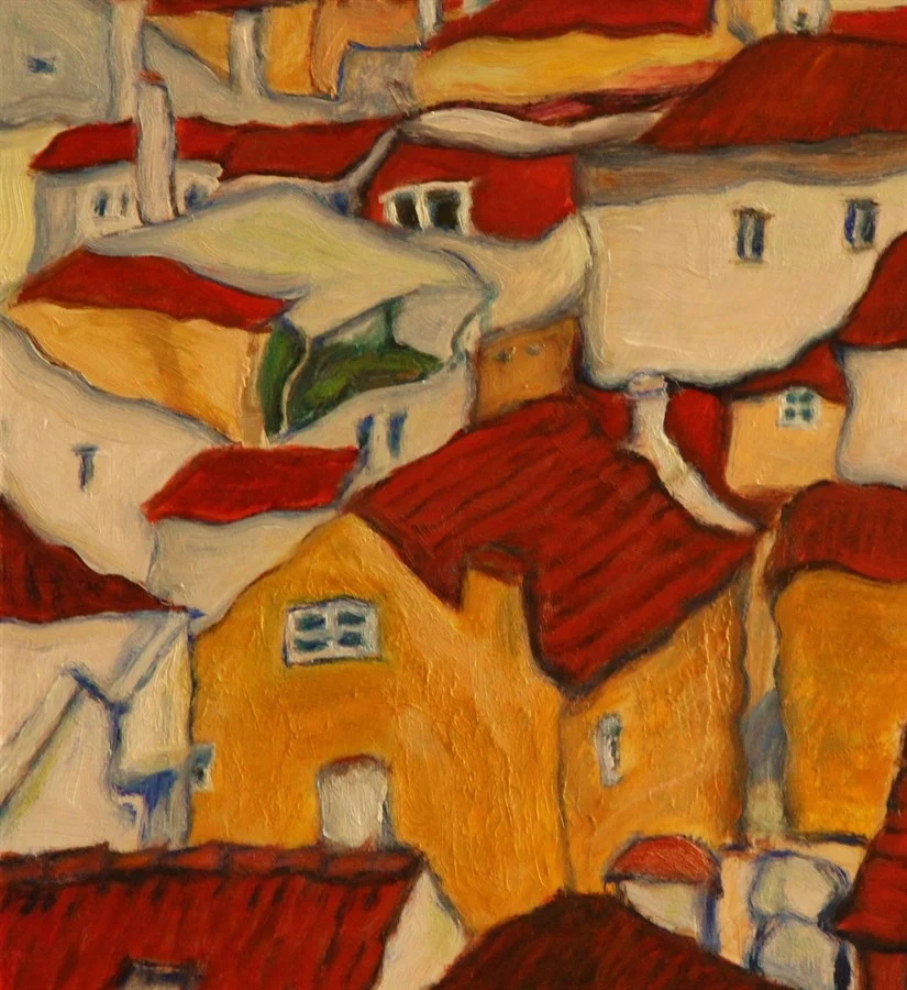 «LISBON. LOOKOUT POINT LARGO DE SANTO ESTEVAO». FRAGMENT (oil on hardboard, 62x62,5cm). Price of original painting - €89