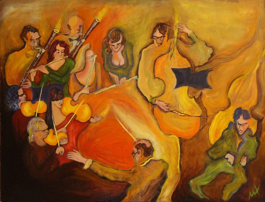 «THE ORCHESTRA» (oil on hardboard, 62x80,5cm). Price of original painting - €1580.