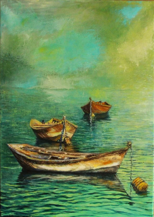 «THE BOATS» (oil on canvas, 50x70cm). Price of original painting - €850. Sold.