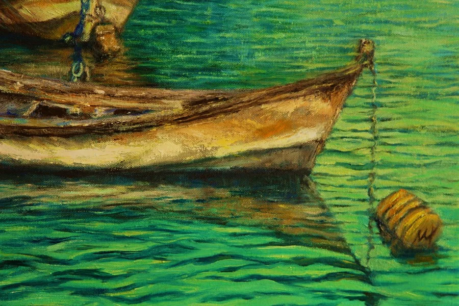 «THE BOATS». FRAGMENT (oil on canvas, 50x70cm). Price of original painting - €850. Sold.