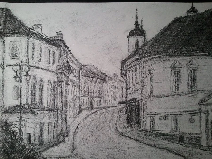 «VILNIUS, DOMINIKONU STREET» (charcoal, paper, 29,5х21 cm). SOLD