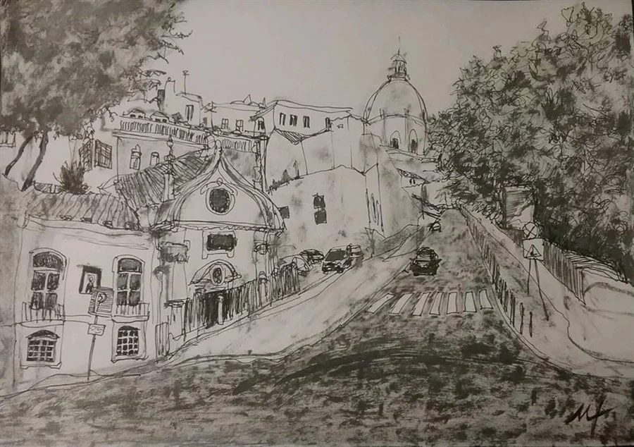 Lisboa, rua Museu de Artilharia (liner, gray japanese ink)